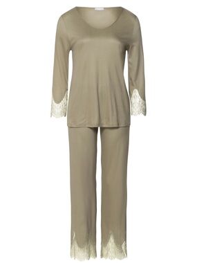 NWT HANRO 2PC Melia Scalloped Lace Silver Sage Tencel Pajama Set Large